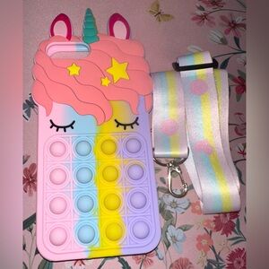 Case town Unicorn Pop-It Phone Case with Pastel Rainbow Lanyard- I Phone 8 Plus
